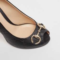 Pre Owned Gucci Black Guccissima Leather Horsebit Peep Toe Pumps Size 36