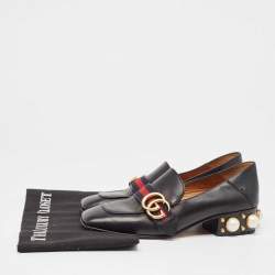 Pre Owned Gucci  Black Leather Double GG Slip On Loafers Size 36    