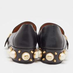 Pre Owned Gucci  Black Leather Double GG Slip On Loafers Size 36    