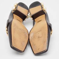 Pre Owned Gucci  Black Leather Double GG Slip On Loafers Size 36    