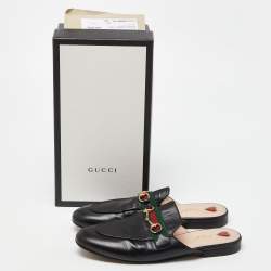 مملوكة مسبقًا Gucci Black Leather Princetown Horsebit Flat Mules Size 40.5