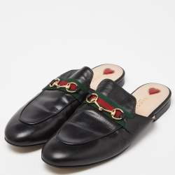 مملوكة مسبقًا Gucci Black Leather Princetown Horsebit Flat Mules Size 40.5