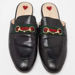 مملوكة مسبقًا Gucci Black Leather Princetown Horsebit Flat Mules Size 40.5