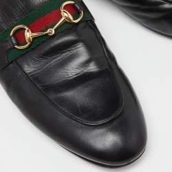 مملوكة مسبقًا Gucci Black Leather Princetown Horsebit Flat Mules Size 40.5