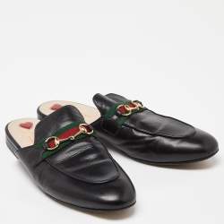 مملوكة مسبقًا Gucci Black Leather Princetown Horsebit Flat Mules Size 40.5