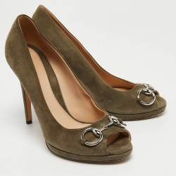 Gucci Olive Green Suede New Hollywood Pumps Size 37.5