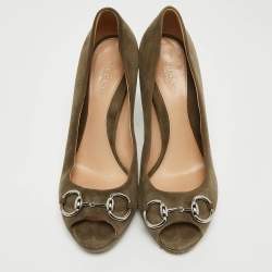 Gucci Olive Green Suede New Hollywood Pumps Size 37.5
