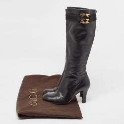 Gucci Black Leather Sukey Knee Length Boots Size 38