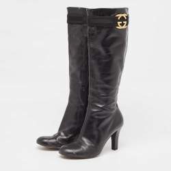 Gucci Black Leather Sukey Knee Length Boots Size 38