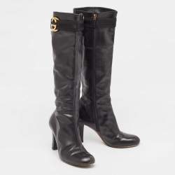 Gucci Black Leather Sukey Knee Length Boots Size 38