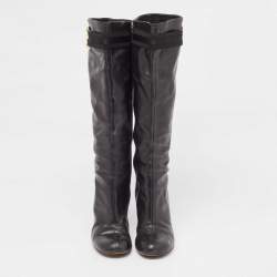 Gucci Black Leather Sukey Knee Length Boots Size 38