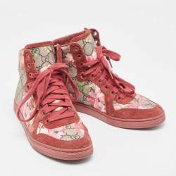 Gucci Multicolor GG Floral Canvas And Suede Leather High Top Sneakers Size 35.5