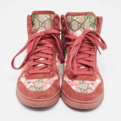 Gucci Multicolor GG Floral Canvas And Suede Leather High Top Sneakers Size 35.5
