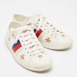 Gucci White Leather Star Ace Low Top Sneakers Size 34.5