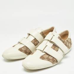 Gucci White/Beige GG Canvas and Leather Velcro Low Top Sneakers Size 43