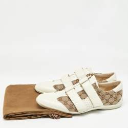 Gucci White/Beige GG Canvas and Leather Velcro Low Top Sneakers Size 43