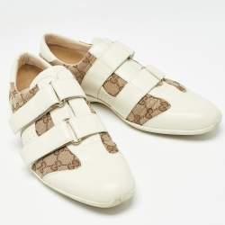 Gucci White/Beige GG Canvas and Leather Velcro Low Top Sneakers Size 43