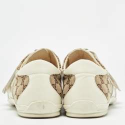 Gucci White/Beige GG Canvas and Leather Velcro Low Top Sneakers Size 43
