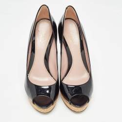 Pre Owned Gucci Black Patent Peep Toe Pumps Size 38