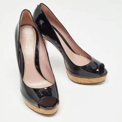 Pre Owned Gucci Black Patent Peep Toe Pumps Size 38