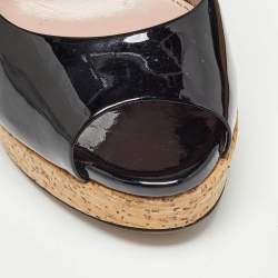 Pre Owned Gucci Black Patent Peep Toe Pumps Size 38