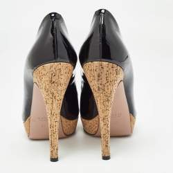 Pre Owned Gucci Black Patent Peep Toe Pumps Size 38