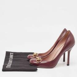 Gucci Burgundy Leather Jolene Horsebit Pumps Size 37