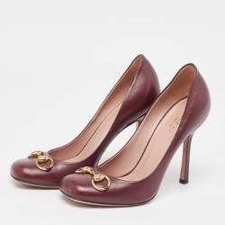 Gucci Burgundy Leather Jolene Horsebit Pumps Size 37