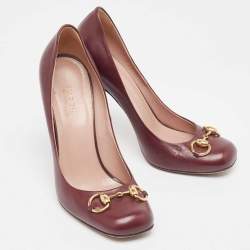 Gucci Burgundy Leather Jolene Horsebit Pumps Size 37