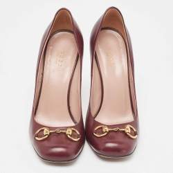 Gucci Burgundy Leather Jolene Horsebit Pumps Size 37