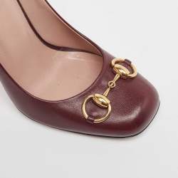 Gucci Burgundy Leather Jolene Horsebit Pumps Size 37