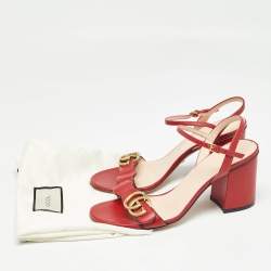 Pre Owned Gucci Red Leather GG Marmont Ankle Strap Sandals Size 37