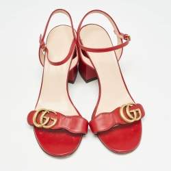 Pre Owned Gucci Red Leather GG Marmont Ankle Strap Sandals Size 37