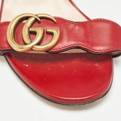 Pre Owned Gucci Red Leather GG Marmont Ankle Strap Sandals Size 37