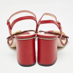 Pre Owned Gucci Red Leather GG Marmont Ankle Strap Sandals Size 37