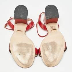 Pre Owned Gucci Red Leather GG Marmont Ankle Strap Sandals Size 37