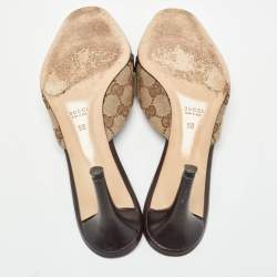 Pre Owned Gucci Brown Canvas And Leather Nostyle Mules Size 39.5 