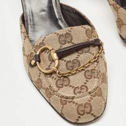 Pre Owned Gucci Brown Canvas And Leather Nostyle Mules Size 39.5 
