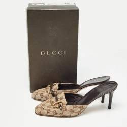 Pre Owned Gucci Brown Canvas And Leather Nostyle Mules Size 39.5 