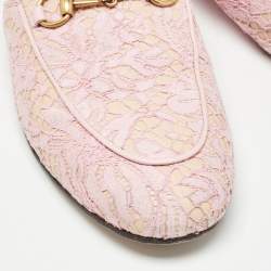 Gucci Pink/Beige Lace and Leather Princetown Flat Mules Size 38