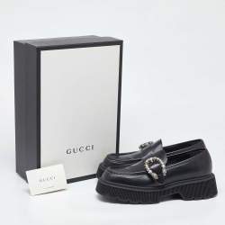 Gucci Black Leather Dionysus Accent Platform Loafers Size 40