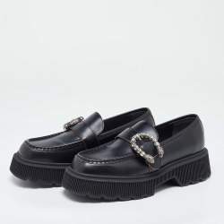 Gucci Black Leather Dionysus Accent Platform Loafers Size 40