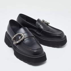 Gucci Black Leather Dionysus Accent Platform Loafers Size 40