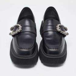 Gucci Black Leather Dionysus Accent Platform Loafers Size 40