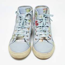 Gucci Grey Leather and Floral Print Canvas High Top Sneakers Size 39