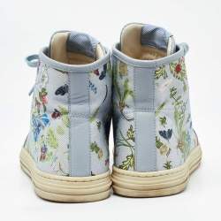 Gucci Grey Leather and Floral Print Canvas High Top Sneakers Size 39