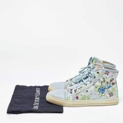 Gucci Grey Leather and Floral Print Canvas High Top Sneakers Size 39