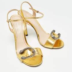 Gucci Gold Leather Dionysus Ankle Strap Sandals Size 39