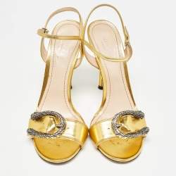 Gucci Gold Leather Dionysus Ankle Strap Sandals Size 39