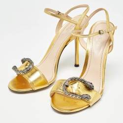 Gucci Gold Leather Dionysus Ankle Strap Sandals Size 39